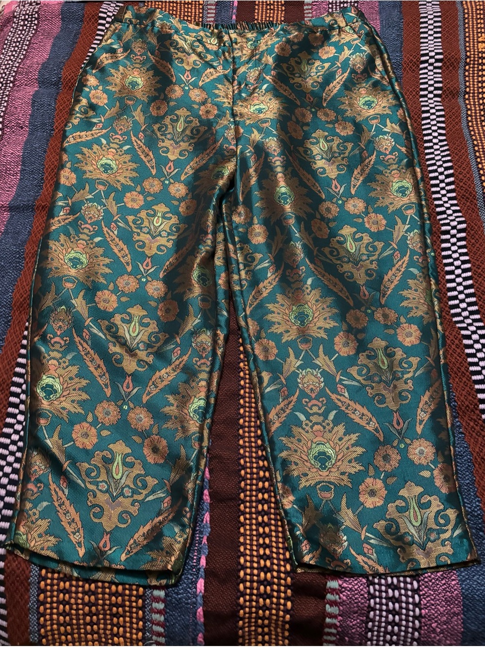 Maeve (Anthropologie) Brocade Dress Pants with Gold Floral Pattern